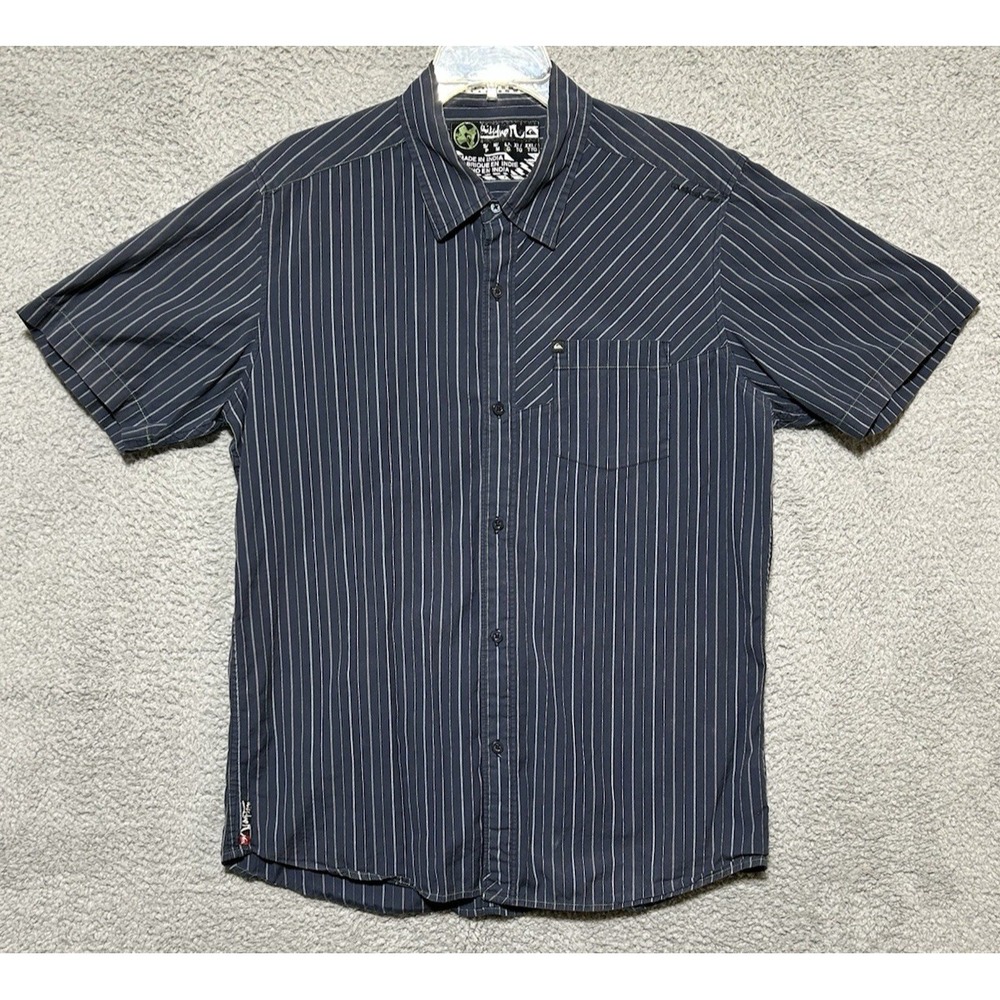 Quick Silver Button Up Shirt Mens Sz‎ L Comfort Fit Grey Stripe Skate Surf Board